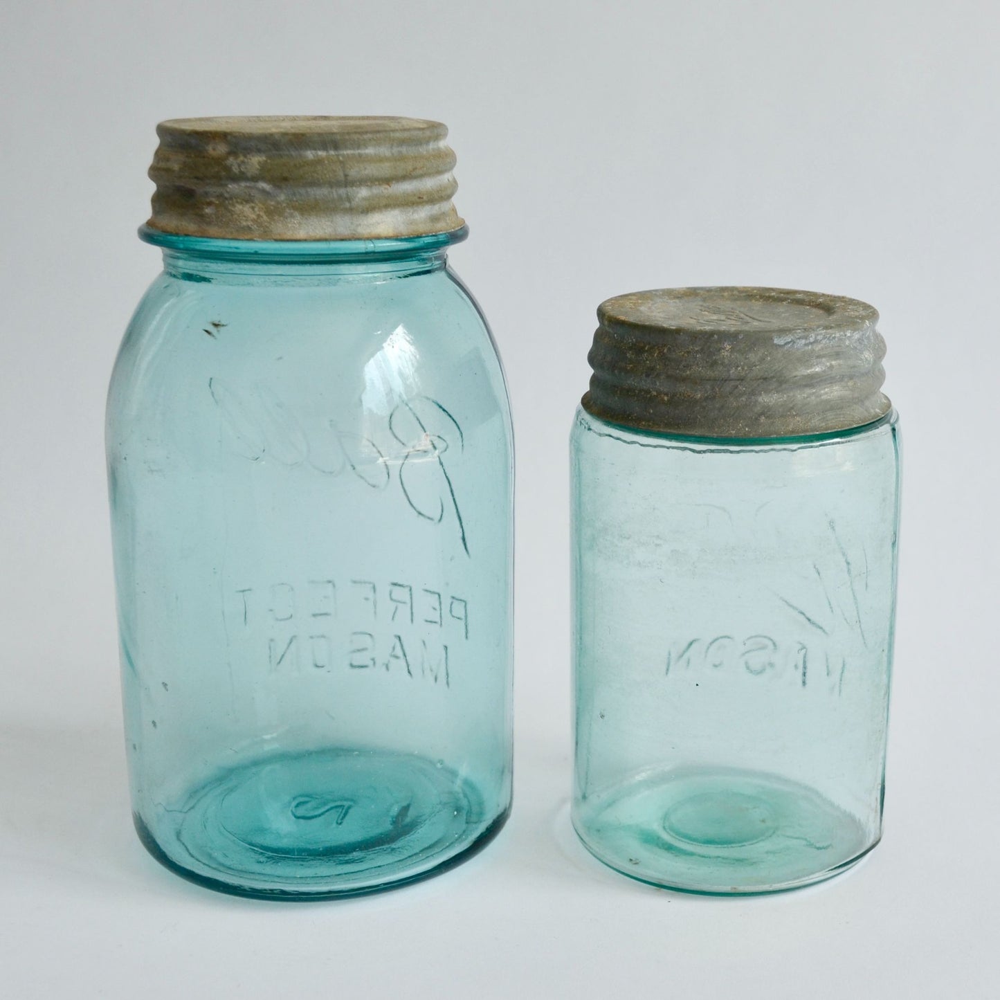 Ball Blue Canning Jars Zinc Lids Vintage Lot of 2 Mold #2 and Unknown
