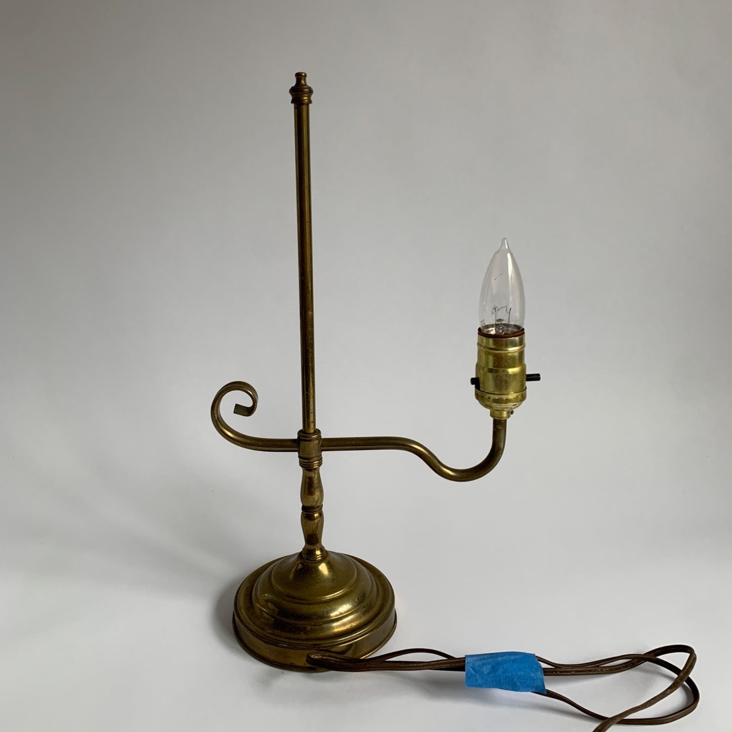 Vintage Brass Bridge Arm Lamp Desk Table WORKING with Green Shade