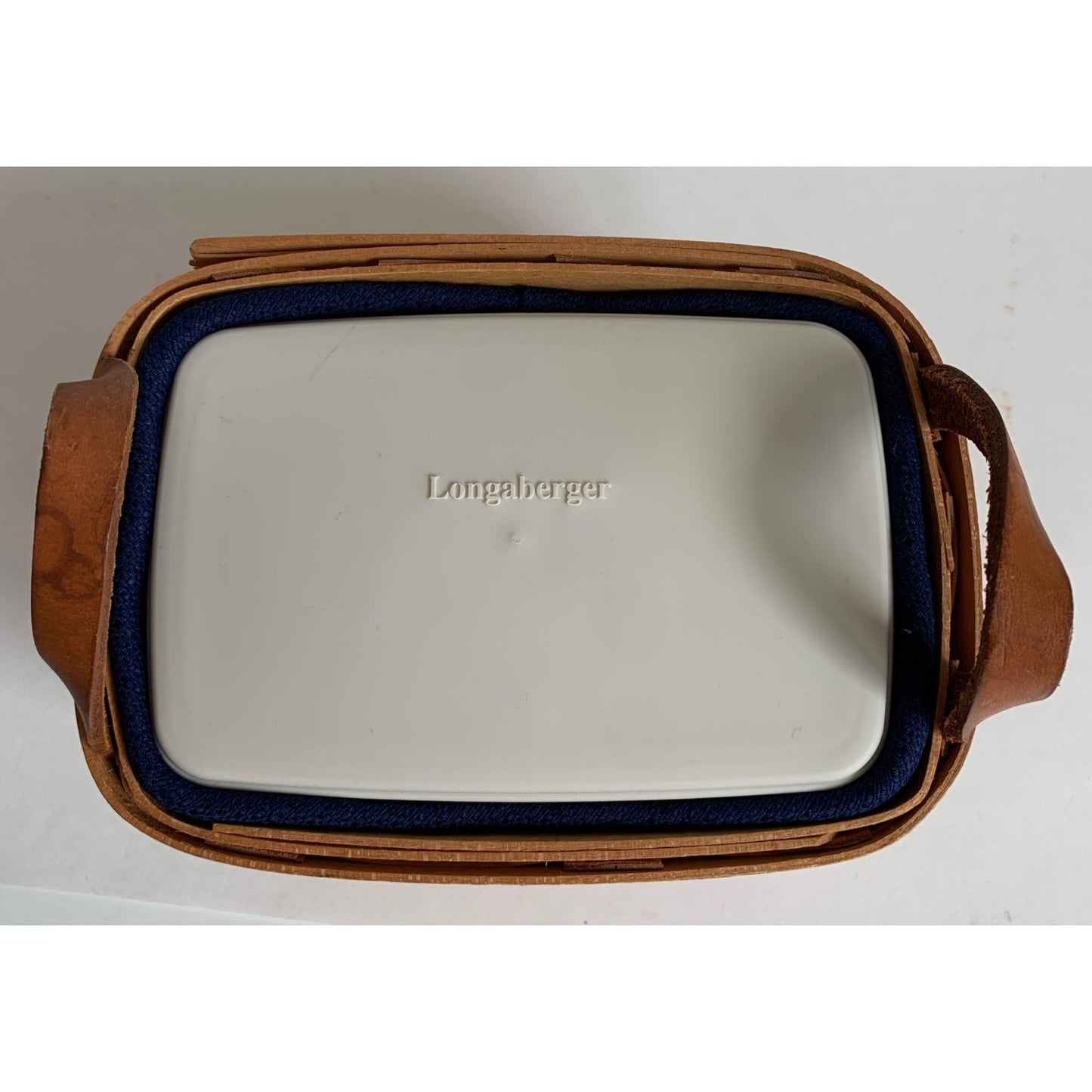 Longaberger 1996 Tea Basket With Navy Liner Divided Protector & Lid