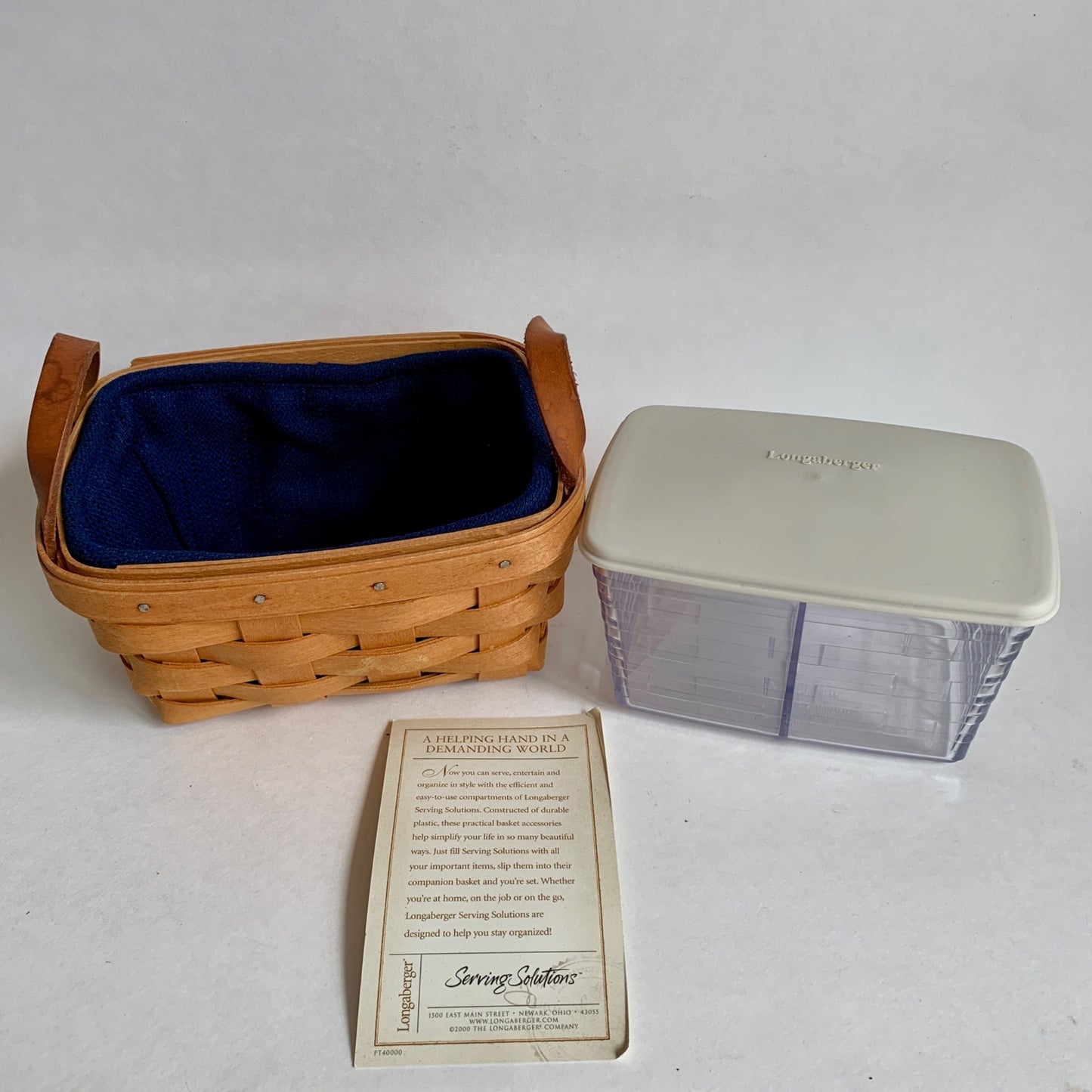 Longaberger 1996 Tea Basket With Navy Liner Divided Protector & Lid