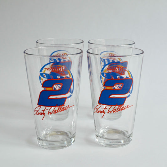 Set of 4 Vintage Miller Lite Rusty Wallace #2 Beer Glasses NASCAR Auto Racing