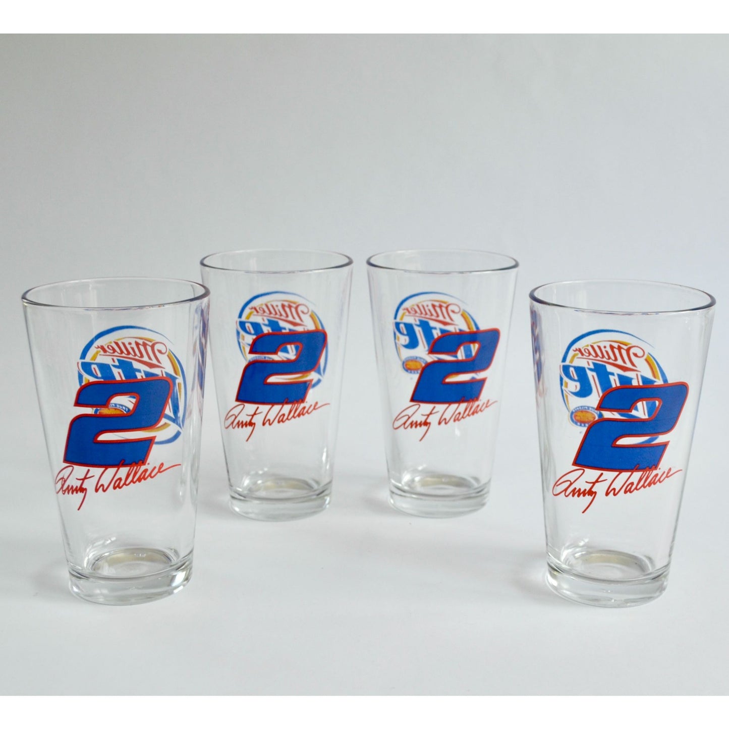 Set of 4 Vintage Miller Lite Rusty Wallace #2 Beer Glasses NASCAR Auto Racing