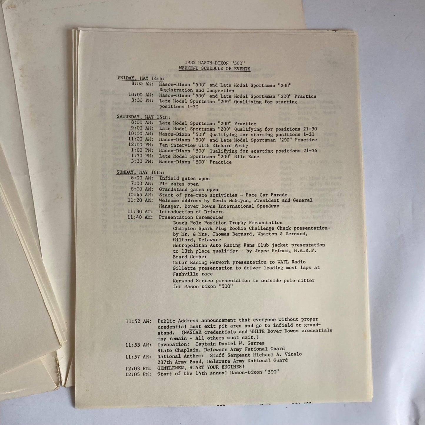 1982 NASCAR Winston Cup Press Kit Mason Dixon 500 Dover Downs Raceway Vintage