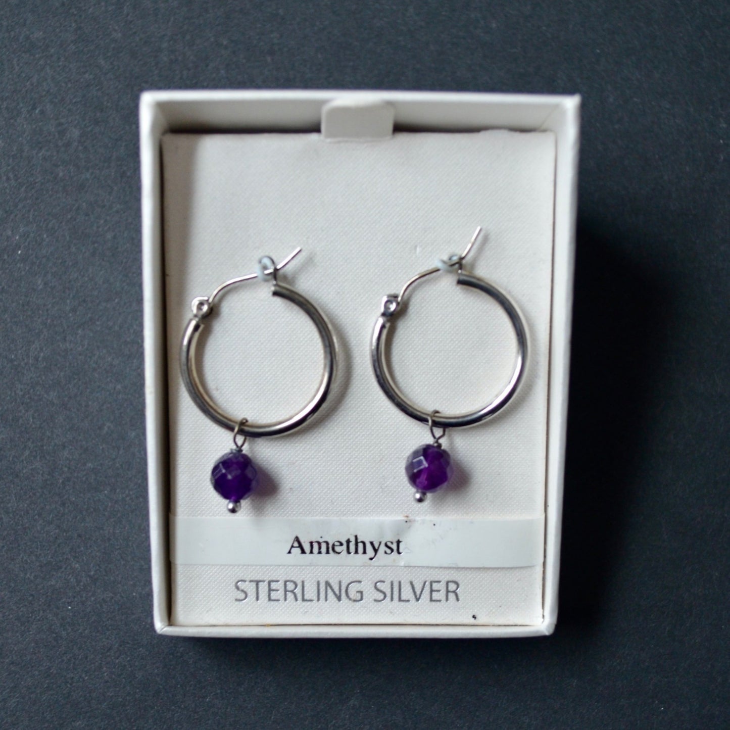 Sterling Silver Amethyst Hoop Earrings New
