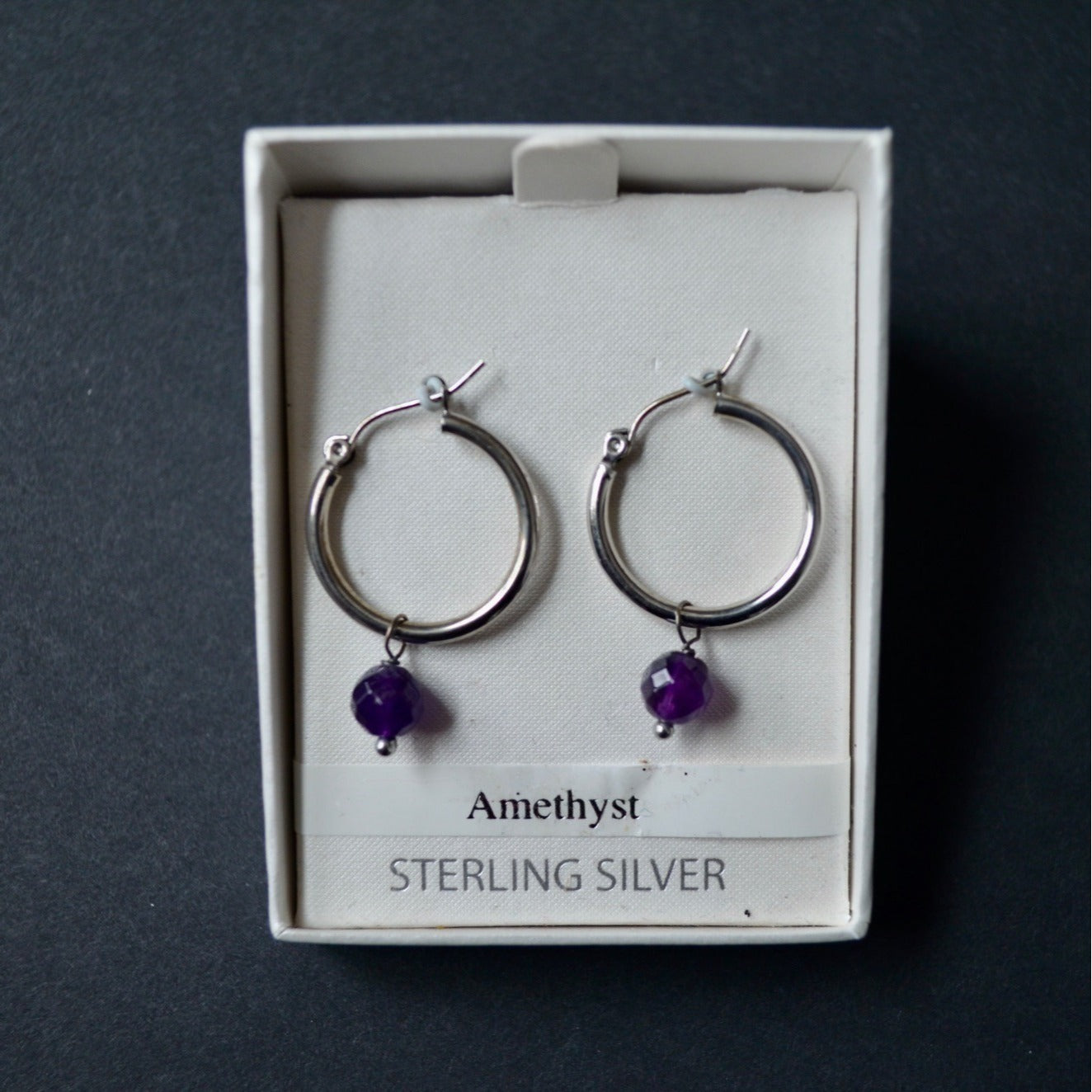 Sterling Silver Amethyst Hoop Earrings New