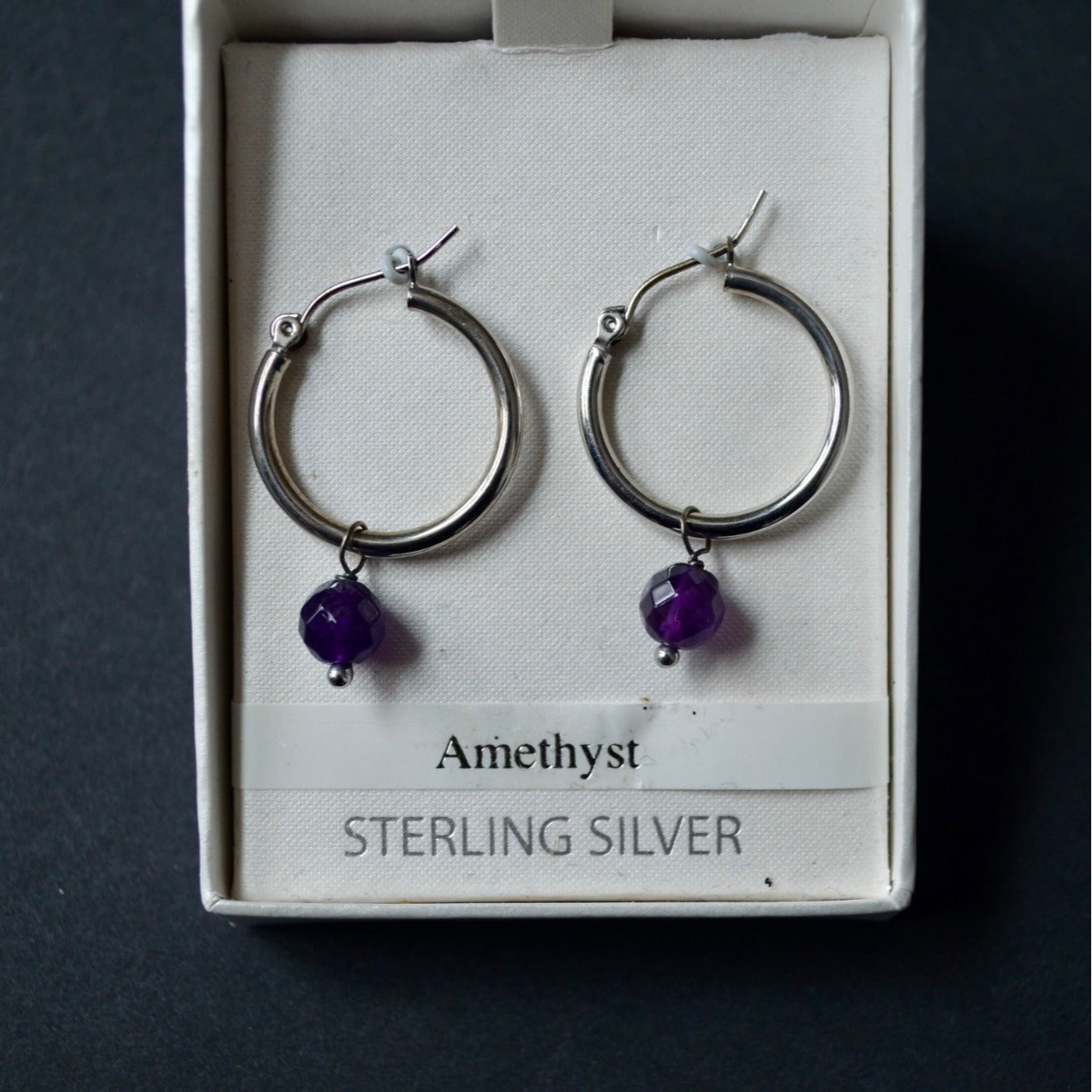 Sterling Silver Amethyst Hoop Earrings New