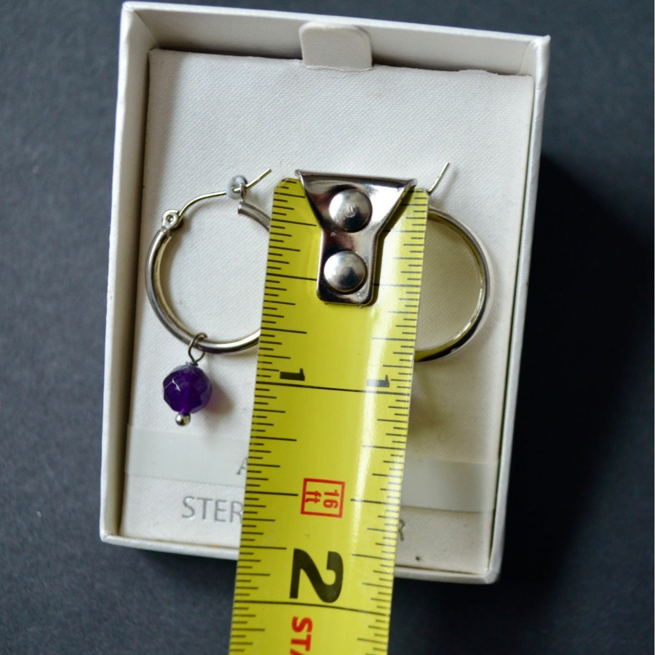 Sterling Silver Amethyst Hoop Earrings New