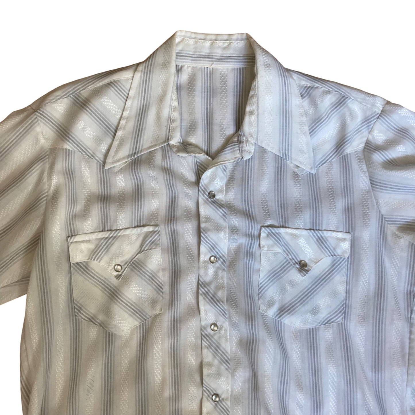 Vintage Pearl Snap Long-Sleeve Western Shirt White Silver Striped Men's