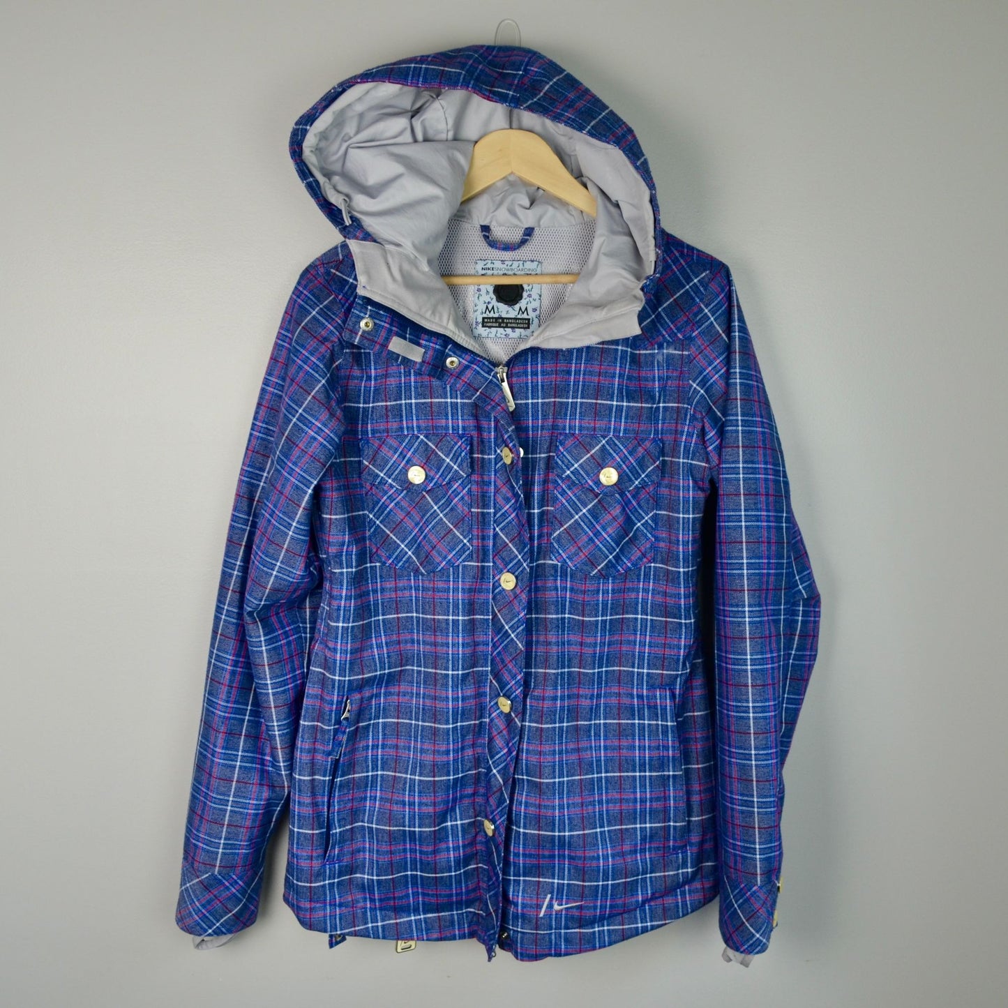 Nike Women's Bellevue Blue Plaid Snowboard Jacket Medium