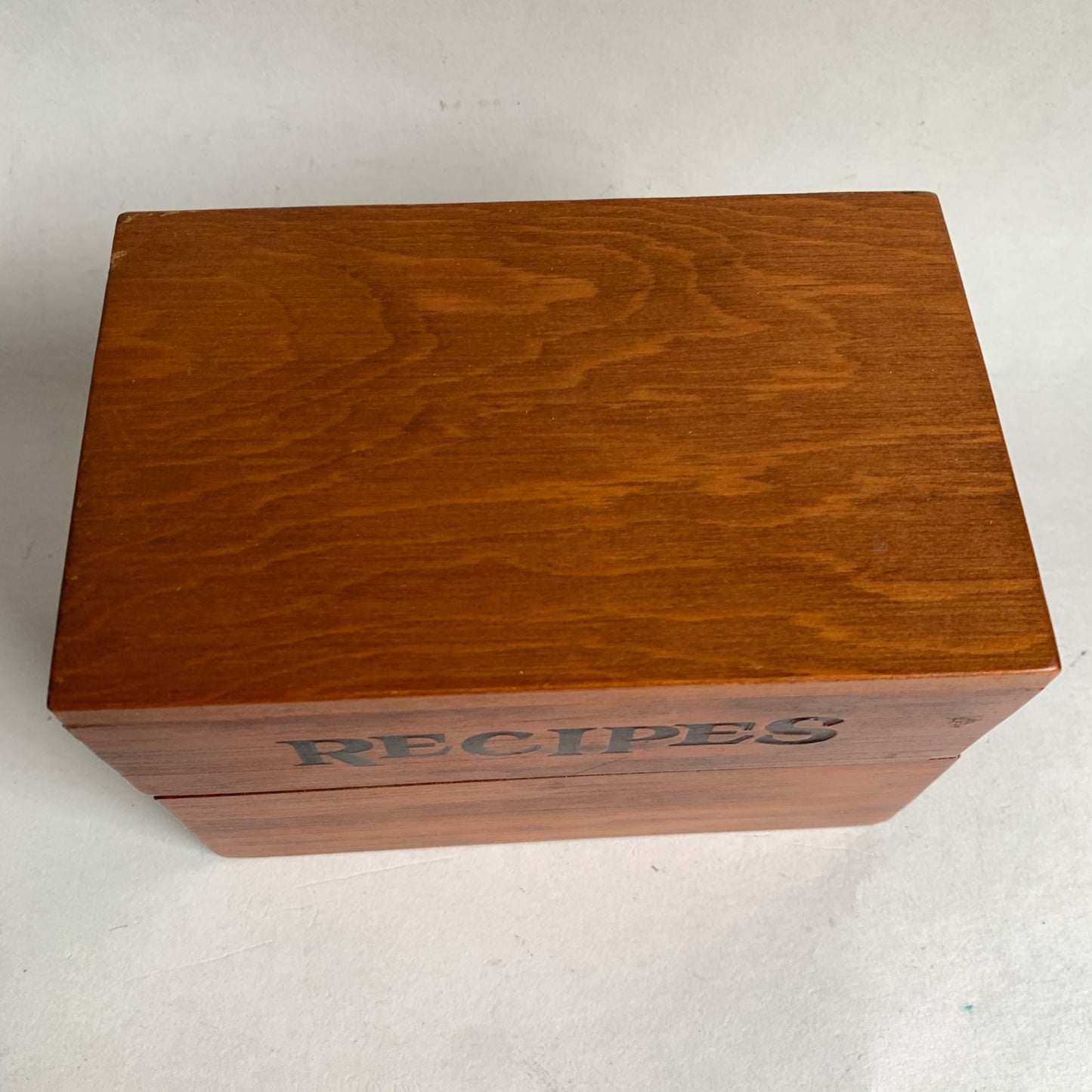 Vintage Wooden Recipe Box With Blank Cards and Dividers