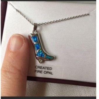 Created Fire Opal Cowgirl Boot Necklace