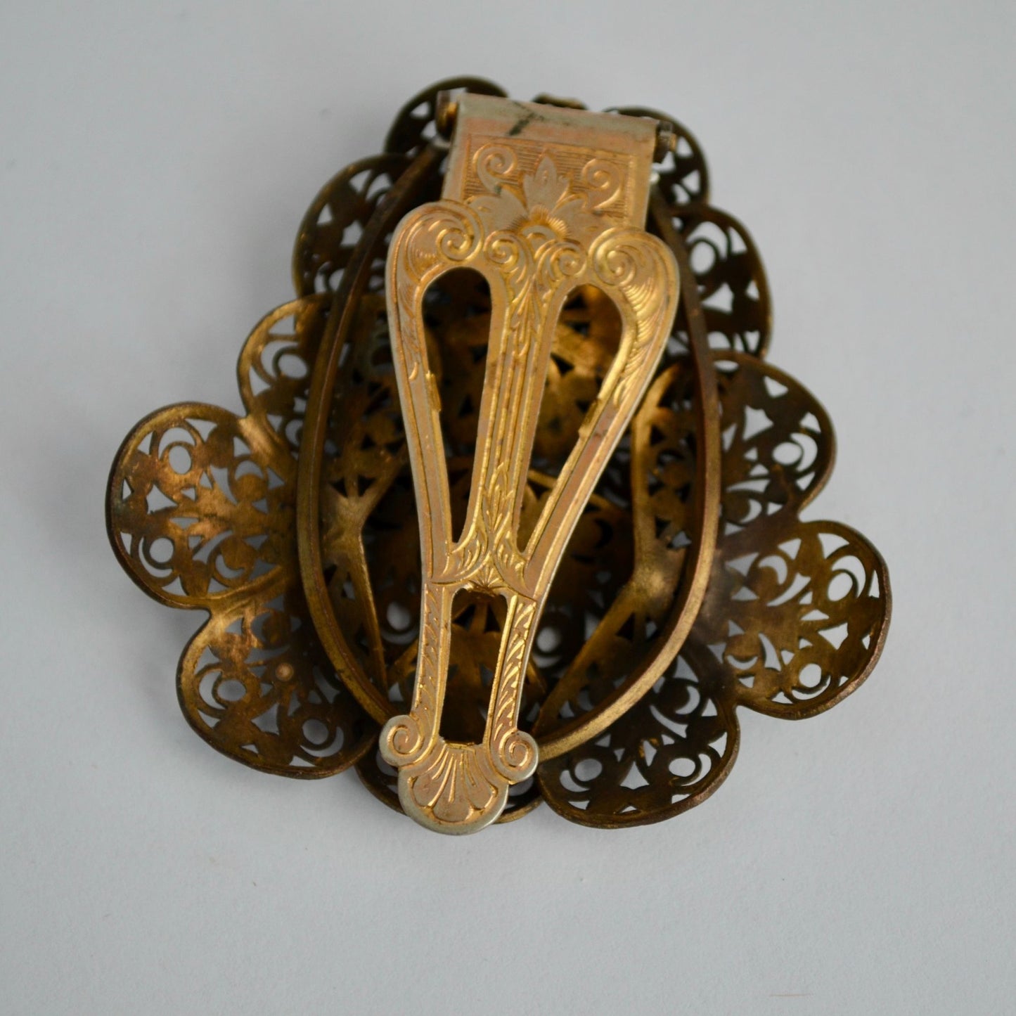 Vintage Brass Filigree Dress Scarf Clip