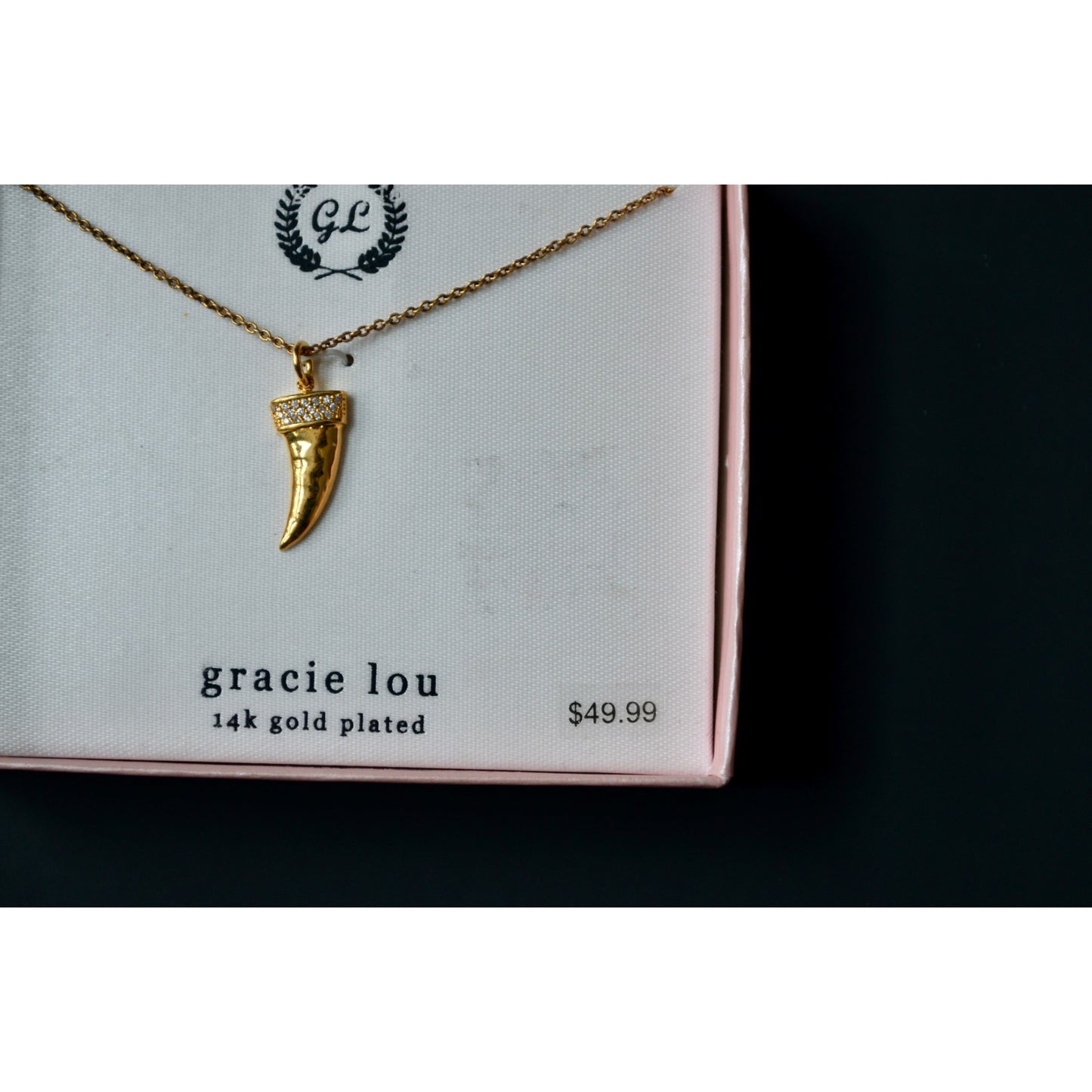 Gracie Lou 14k Gold Plated CZ Tooth Horn Fang Pendant Necklace