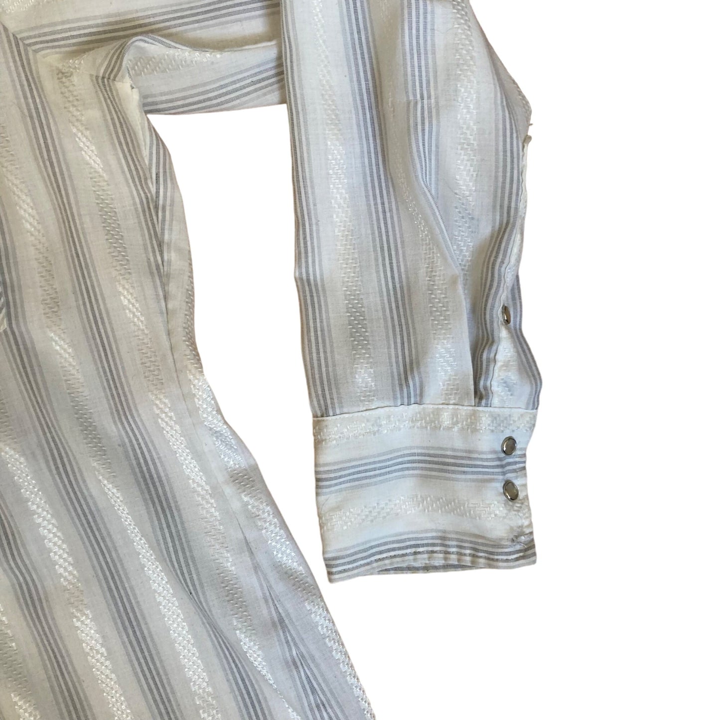 Vintage Pearl Snap Long-Sleeve Western Shirt White Silver Striped Men's