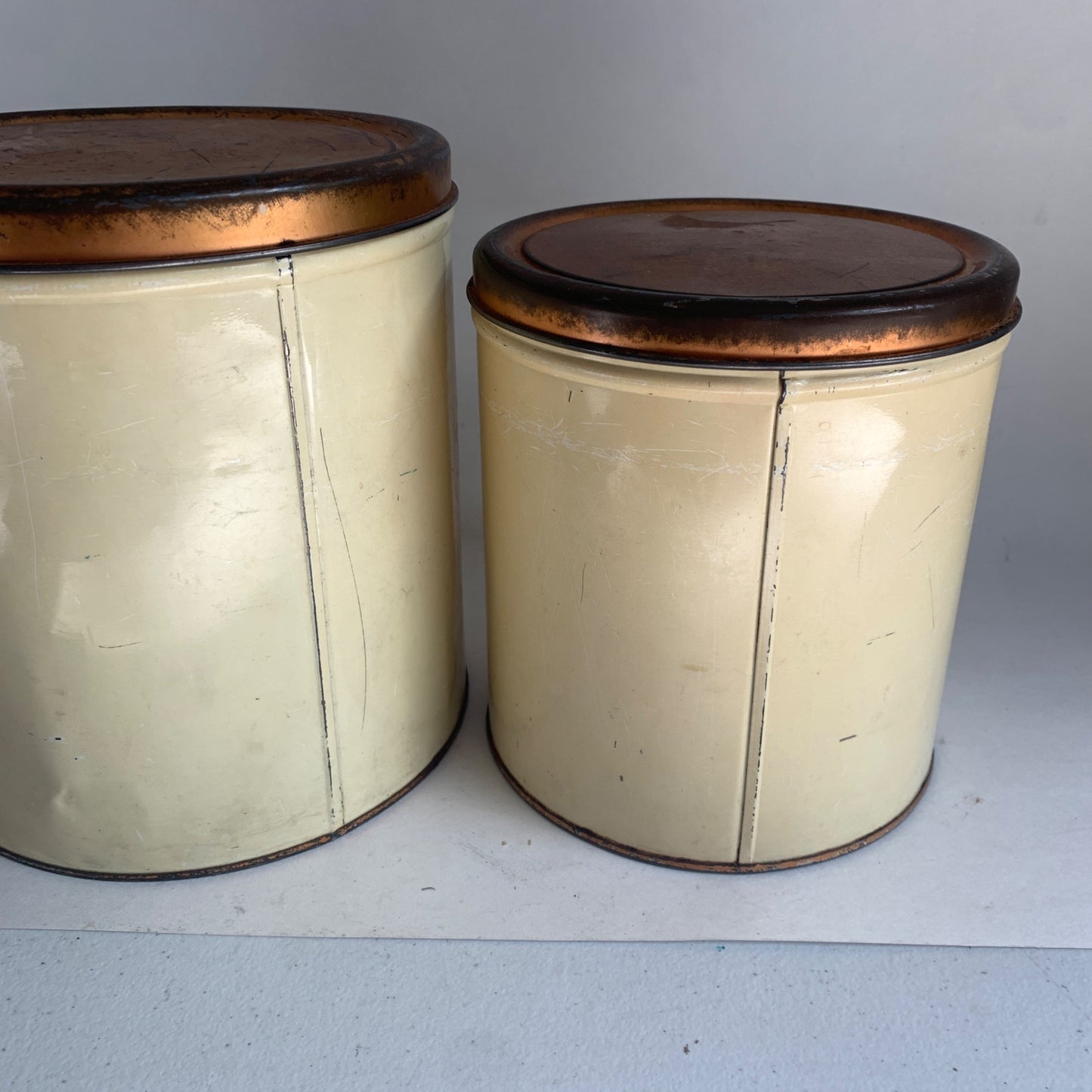 Vintage MCM Metal Decoware Flour and Sugar Canister Set