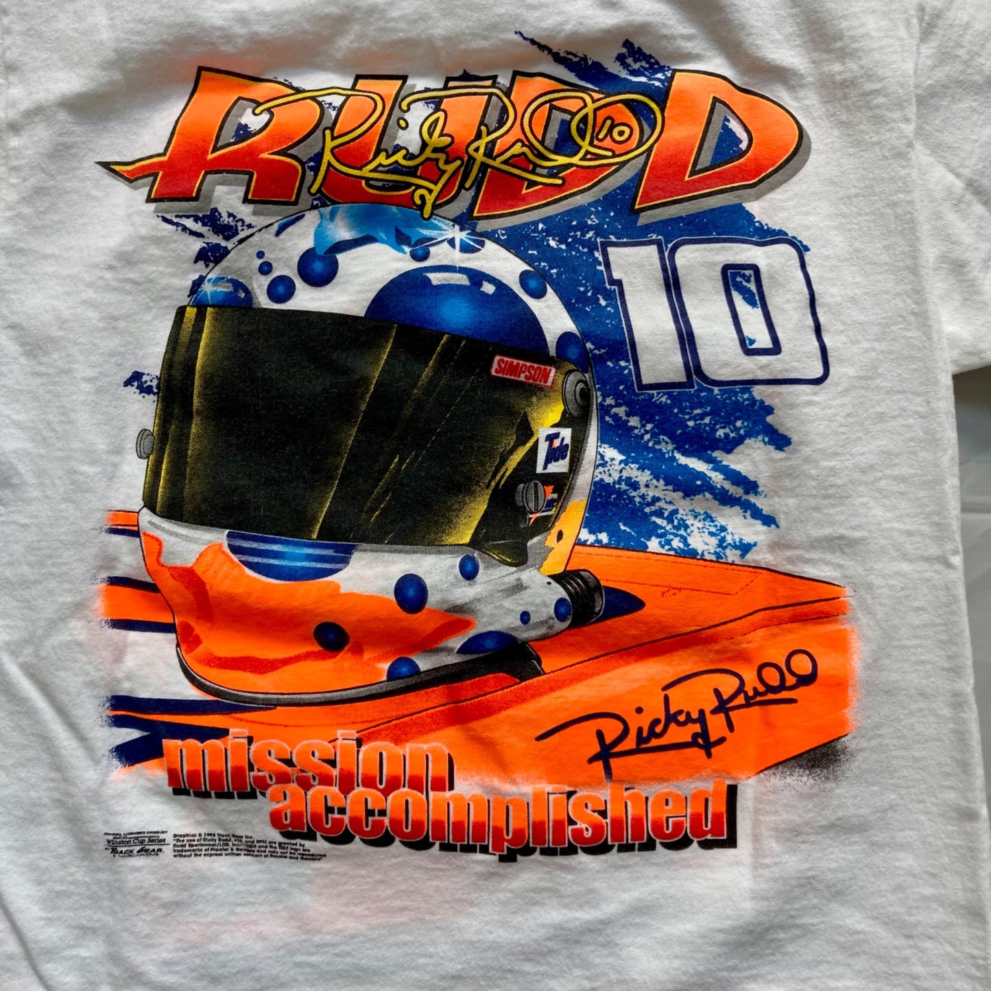 Vintage NASCAR Ricky Rudd #10 "Man On A Mission" T-Shirt Youth S 6-8 Tide Racing