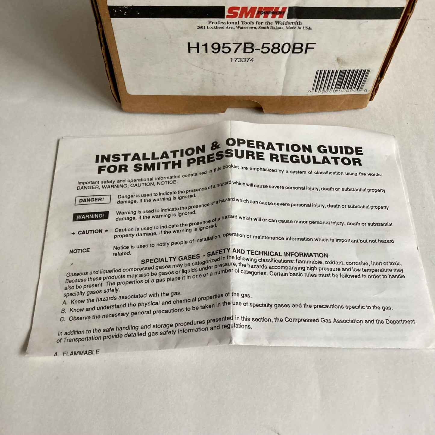 Smith H1957B-580BF Welding Pressure Regulator Gauge