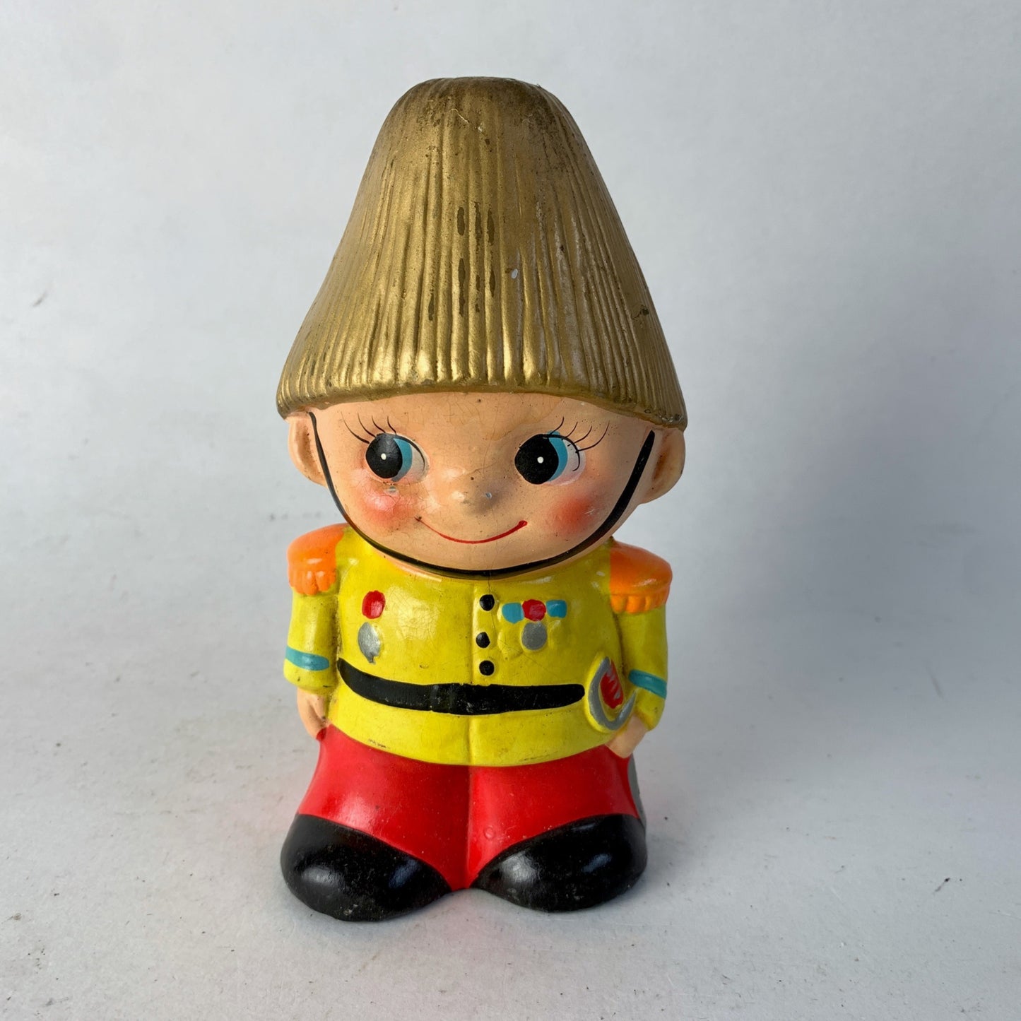 Vintage Toy Soldier Boy Money Bank Painted Yellow Jacket Red Pants