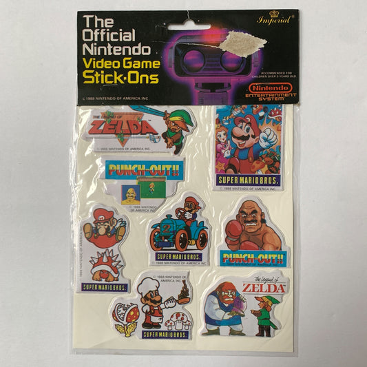 1988 Nintendo Official Video Game Stick-Ons Stickers Zelda Super Mario Bros Punch-Out