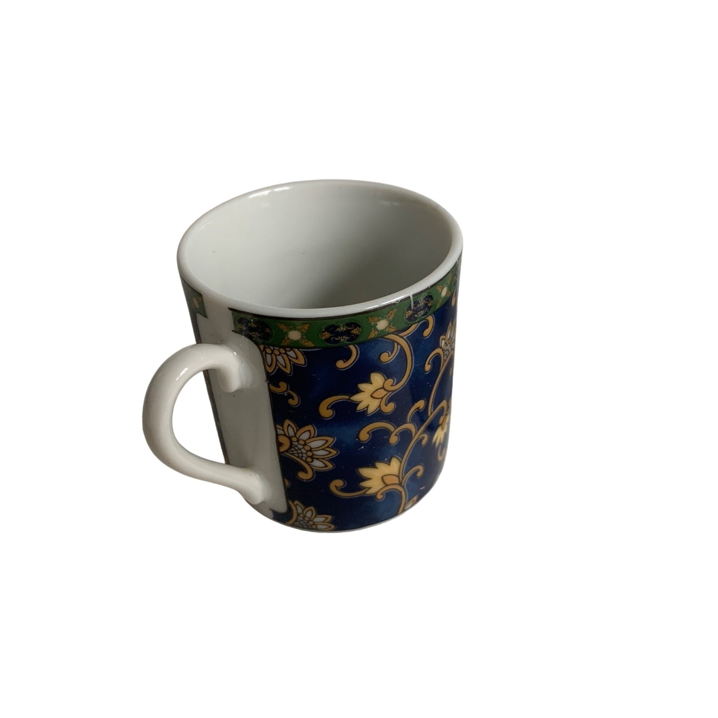 Hues N Brews Espresso Cup & Saucer Set Dark Blue Yellow Floral