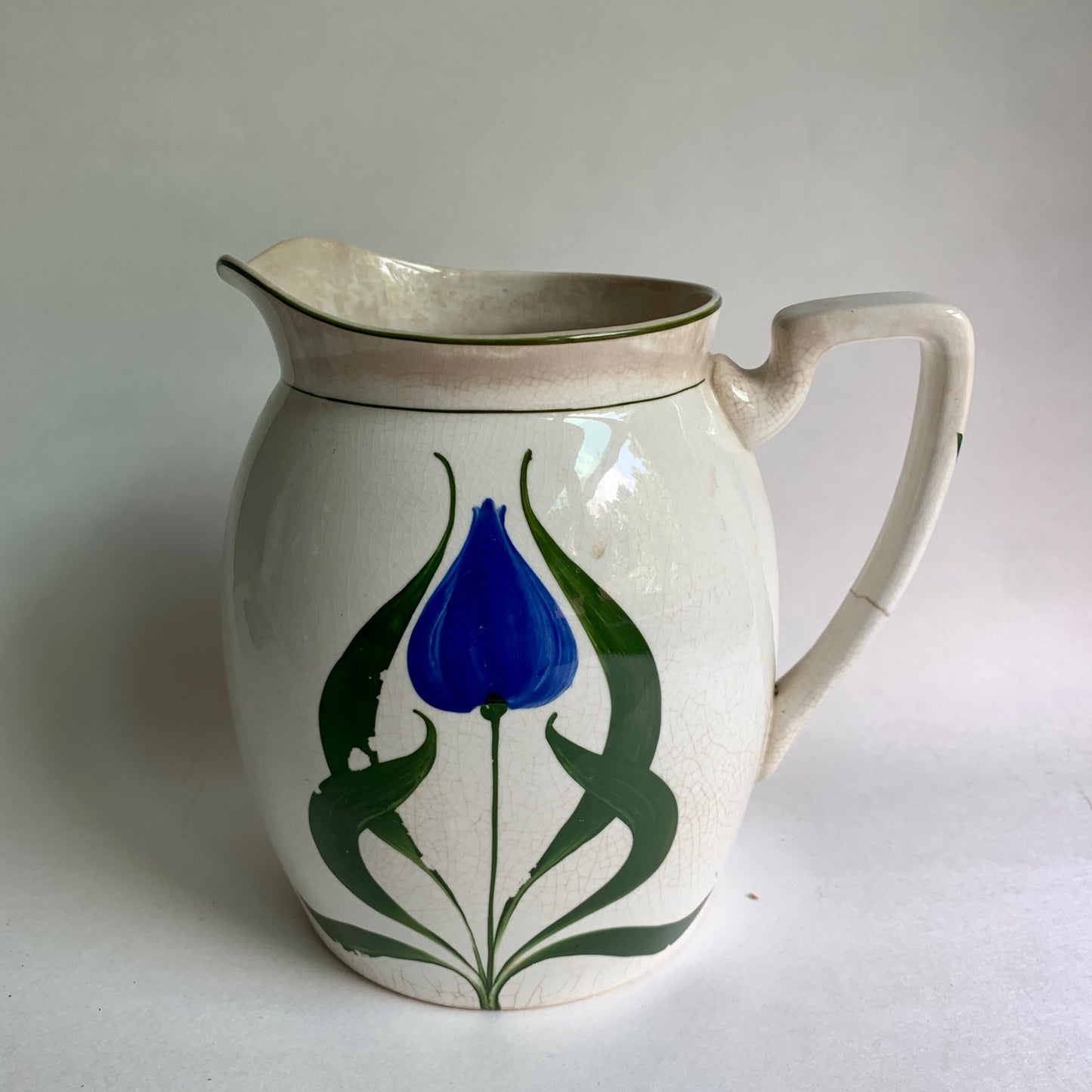 Vintage Steubenville Hand Painted Blue Tulip Pitcher