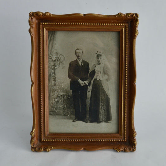Vintage Bride & Groom Wedding Photo in 1970s Ornate Frame