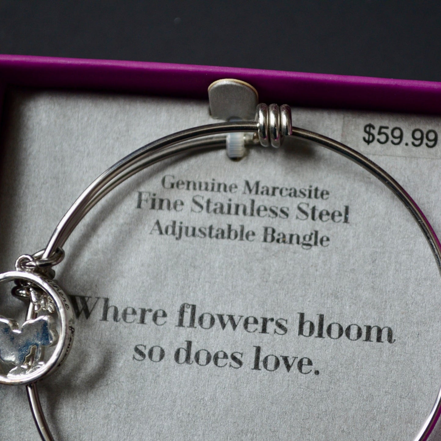 Shine Fine Stainless Steel Adjustable Bangle Flowers Bloom New