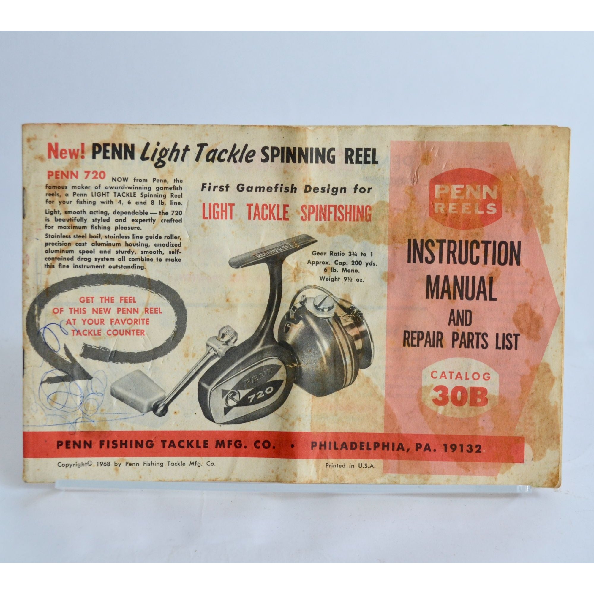 Vintage 1968 Penn Fishing Reels Catalog 30B Instruction Manual Repair Vintage 1968 Penn Fishing Reels Catalog 30B Instruction Manual Repair