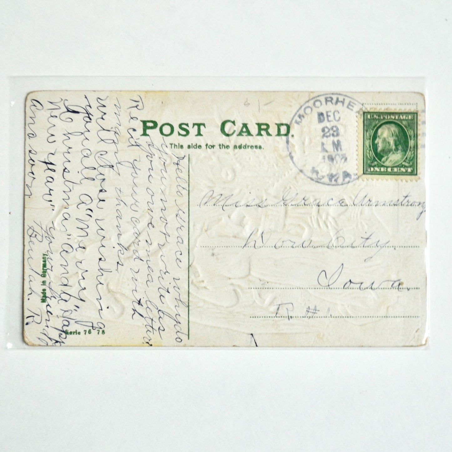 Antique Early 1900s Christmas Postcard Greetings Angels Tree