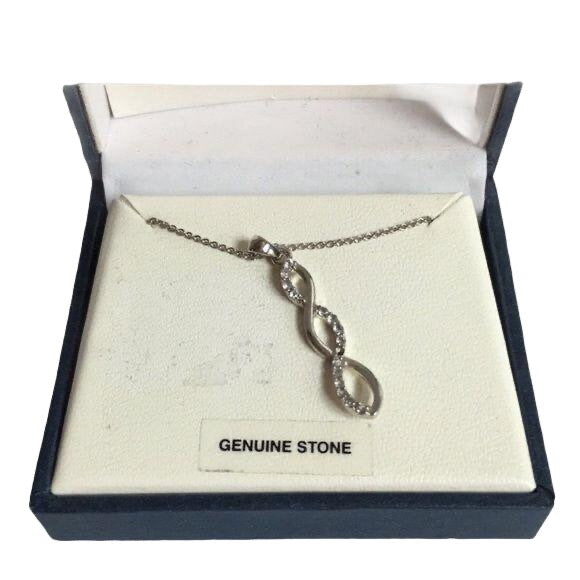 NEW Clear Genuine Stone Silver Twist Necklace