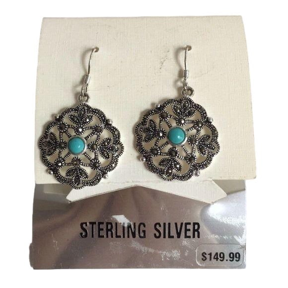 NEW Sterling Silver Turquoise Marcasite Earrings