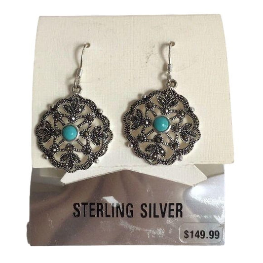 NEW Sterling Silver Turquoise Marcasite Earrings