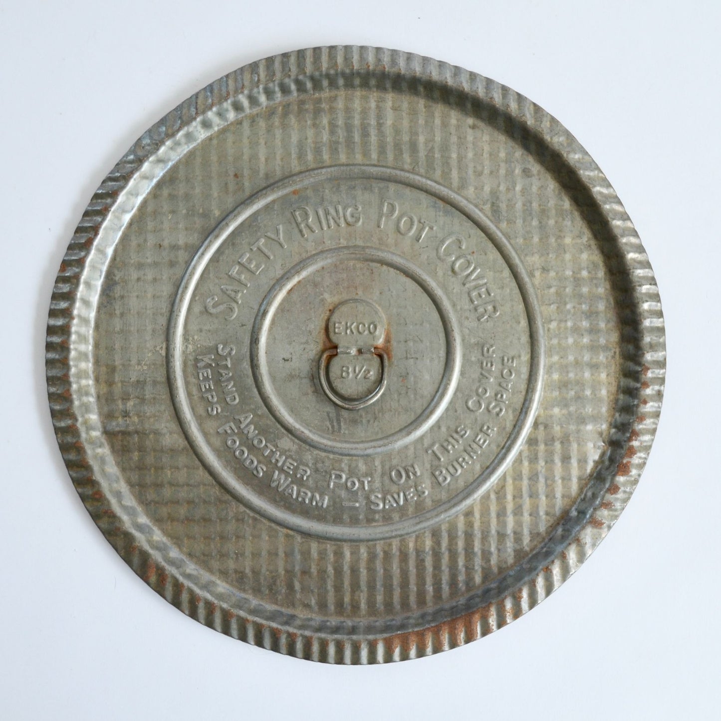 EKCO Safety Ring Pot Cover Vintage Metal 8 1/2