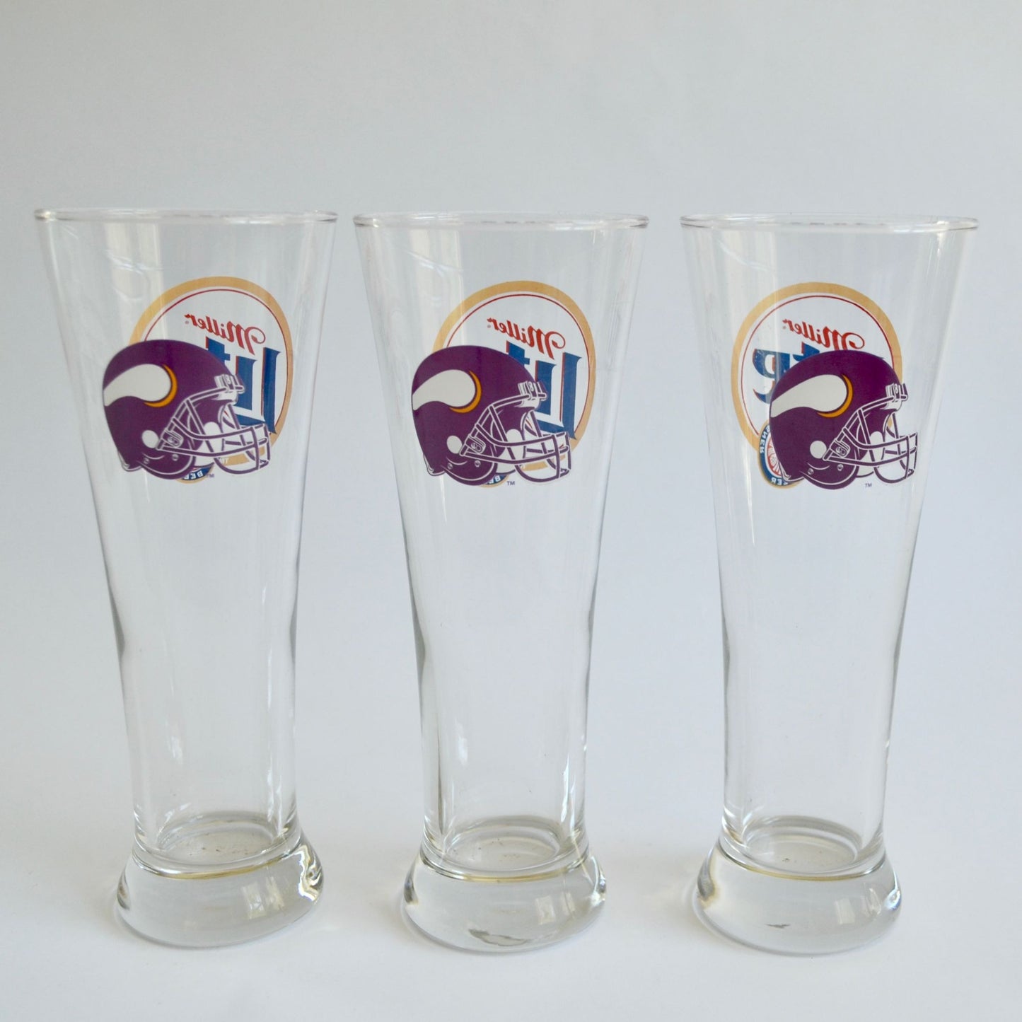 Lot 3 Miller Lite Minnesota Vikings Beer Glasses 8.5" Pilsner Glass NFL Helmet