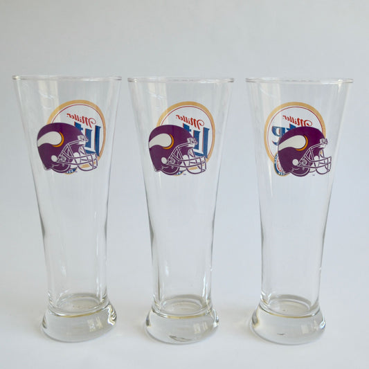 Lot 3 Miller Lite Minnesota Vikings Beer Glasses 8.5" Pilsner Glass NFL Helmet