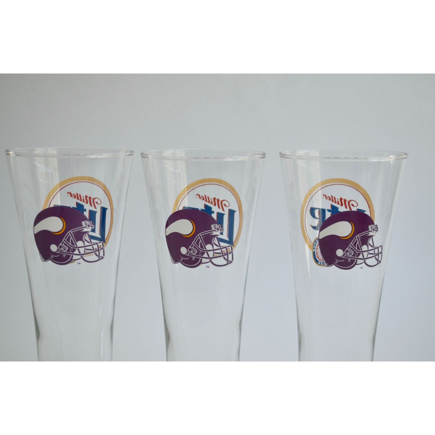 Lot 3 Miller Lite Minnesota Vikings Beer Glasses 8.5" Pilsner Glass NFL Helmet