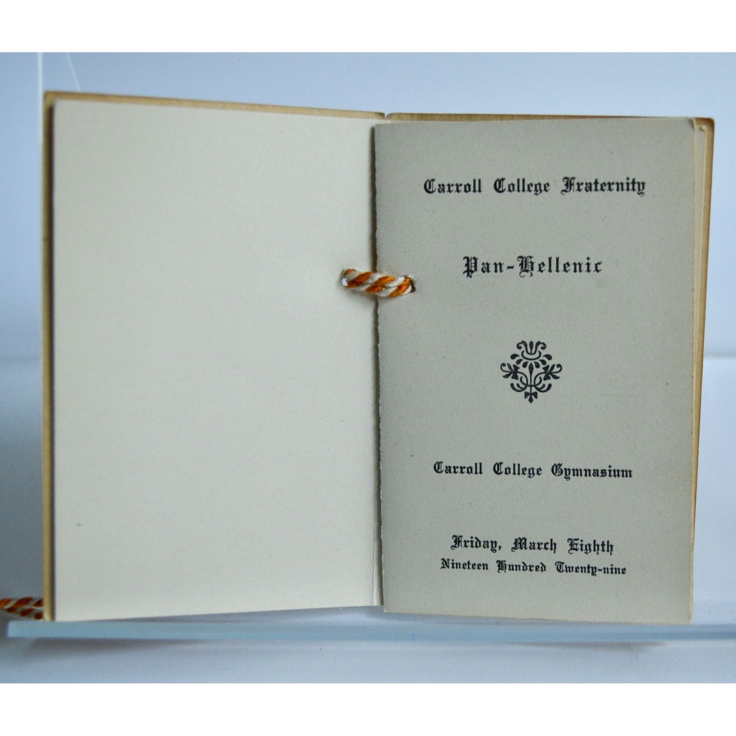 Vintage 1929 Carroll College Fraternity Dance Card