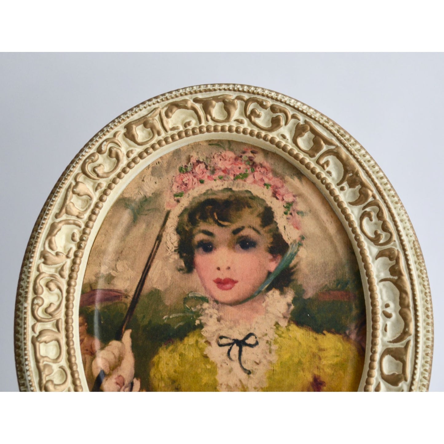 Vintage Gold Ivory Oval Framed Print of Woman Victorian