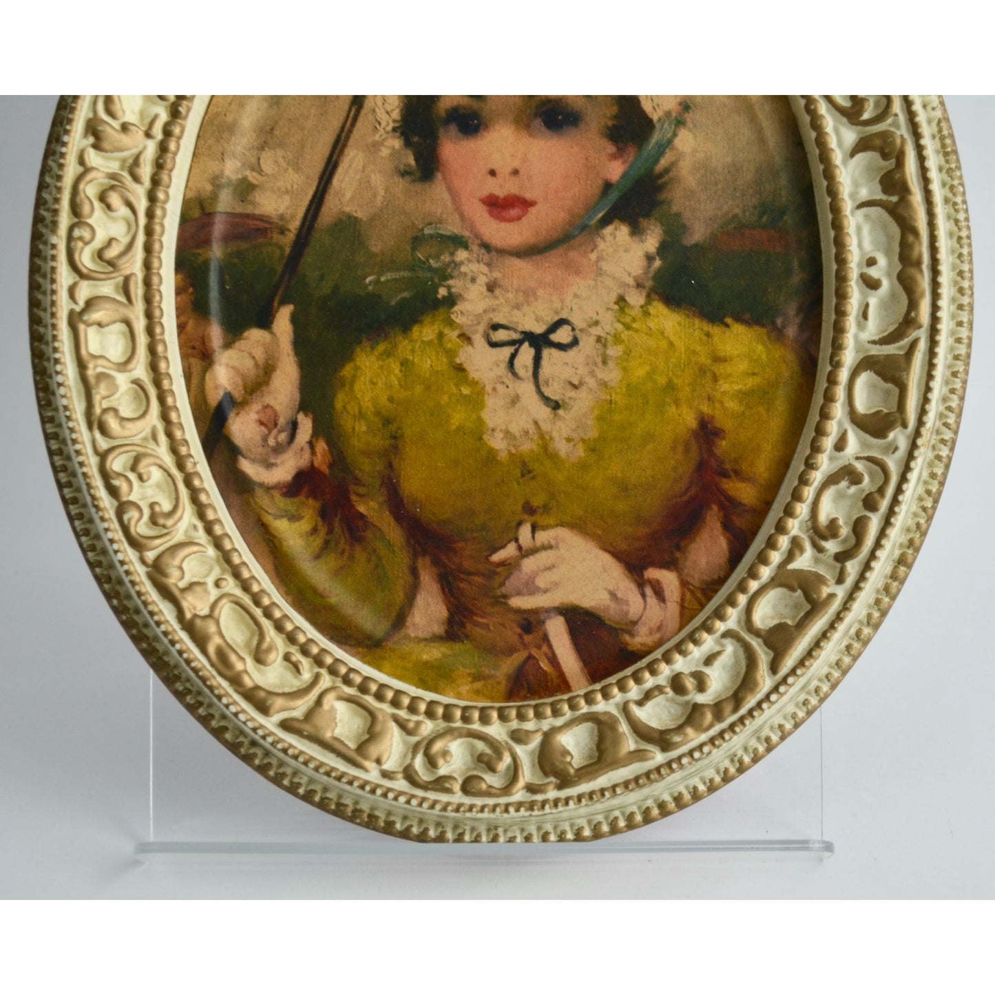 Vintage Gold Ivory Oval Framed Print of Woman Victorian