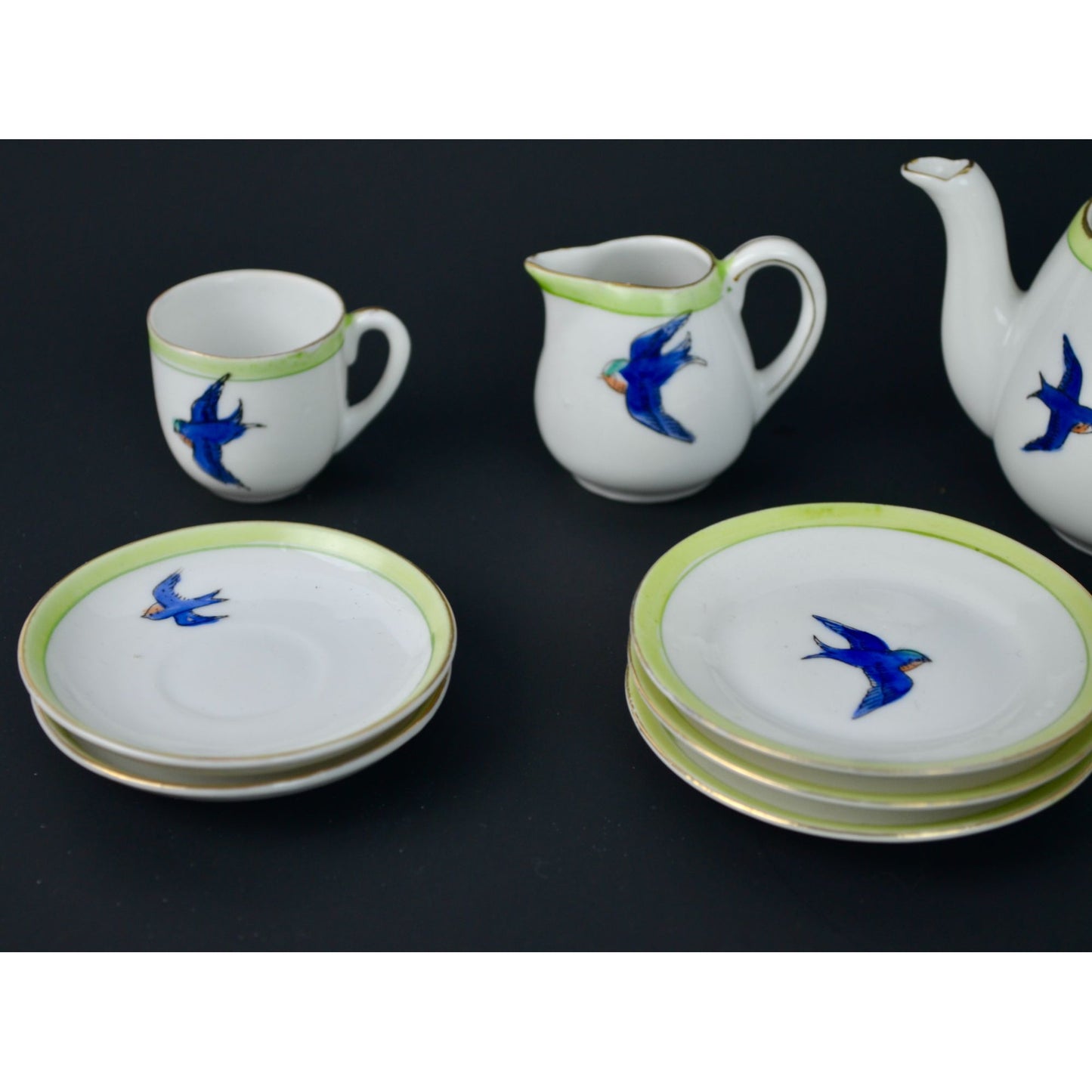 Noritake Miniature Bluebird Tea Set Child's Toy Vintage Porcelain Handpainted