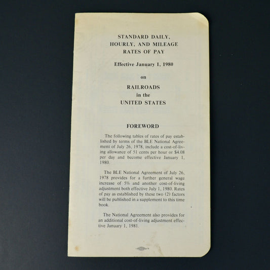 1980 Standard Daily Hourly Mileage Rates of Pay Railroads United States Vintage Booklet