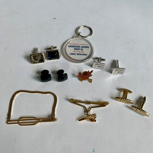 Vintage Men's Cufflinks Pin Tie Tacks Keychain Lot