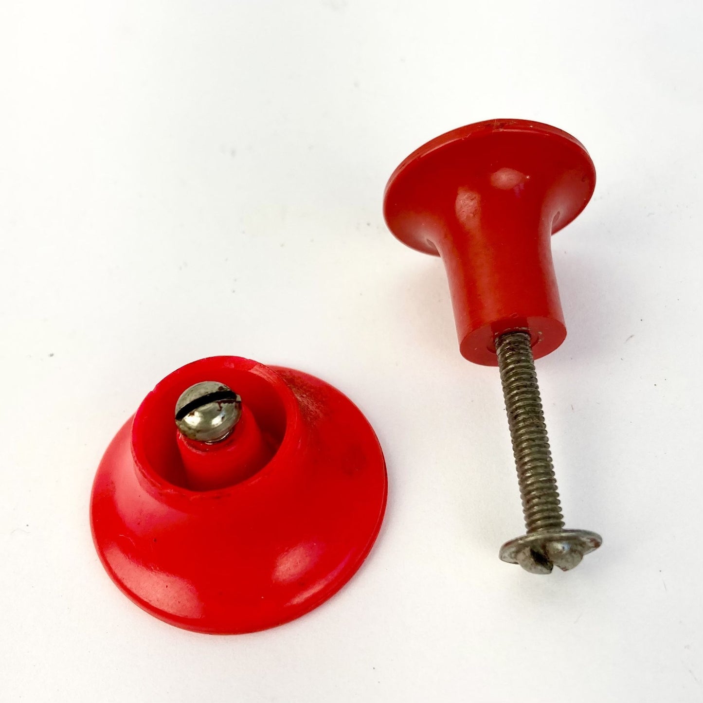 Lot 2 Vintage Red Cabinet Knobs Drawer Pulls Ribbed Cherry Red Neon Bakelite?