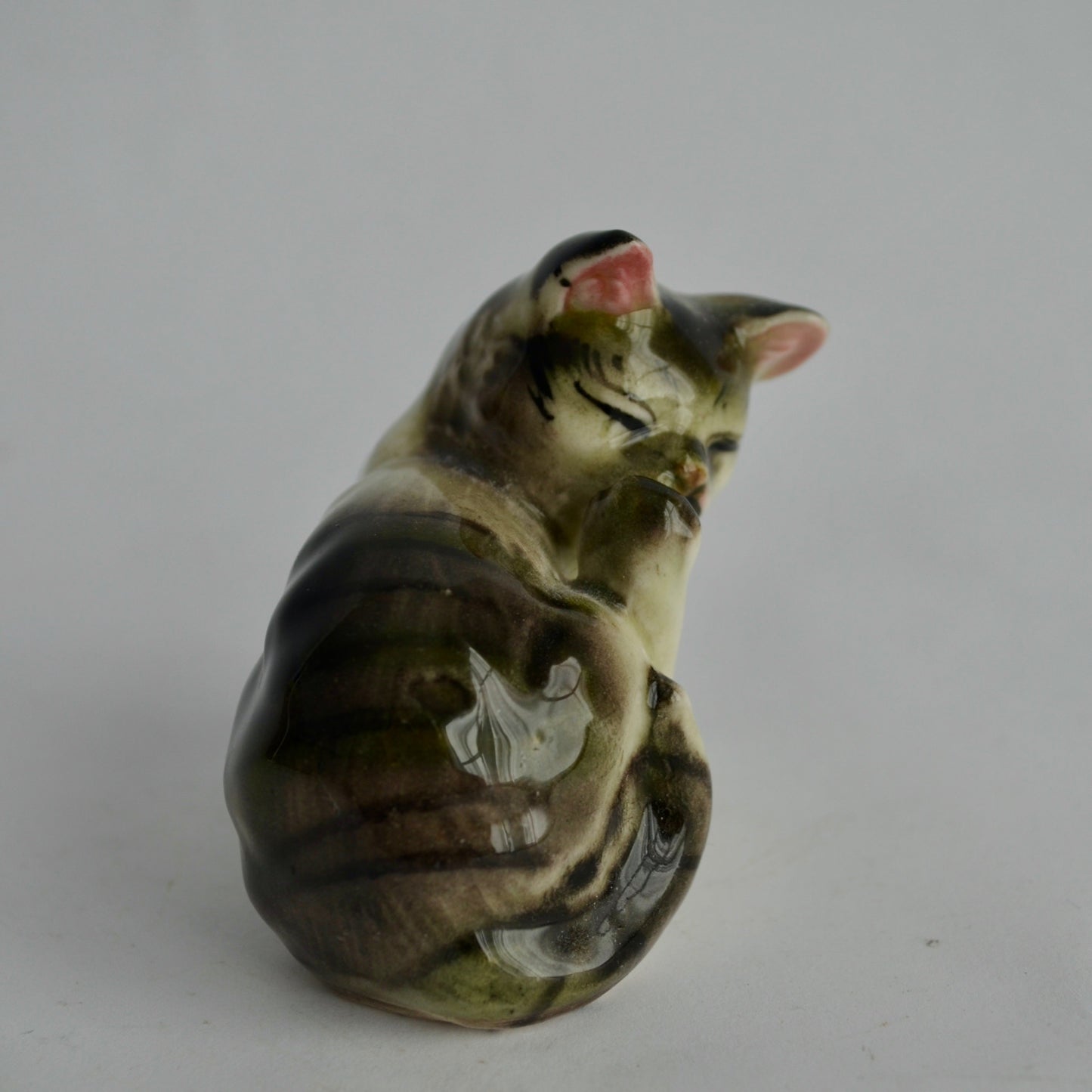 Vintage Gray Tabby Ceramic Figurine Japan