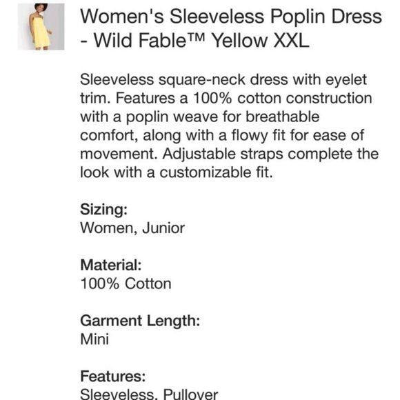 NEW Wild Fable Yellow Poplin Dress XS