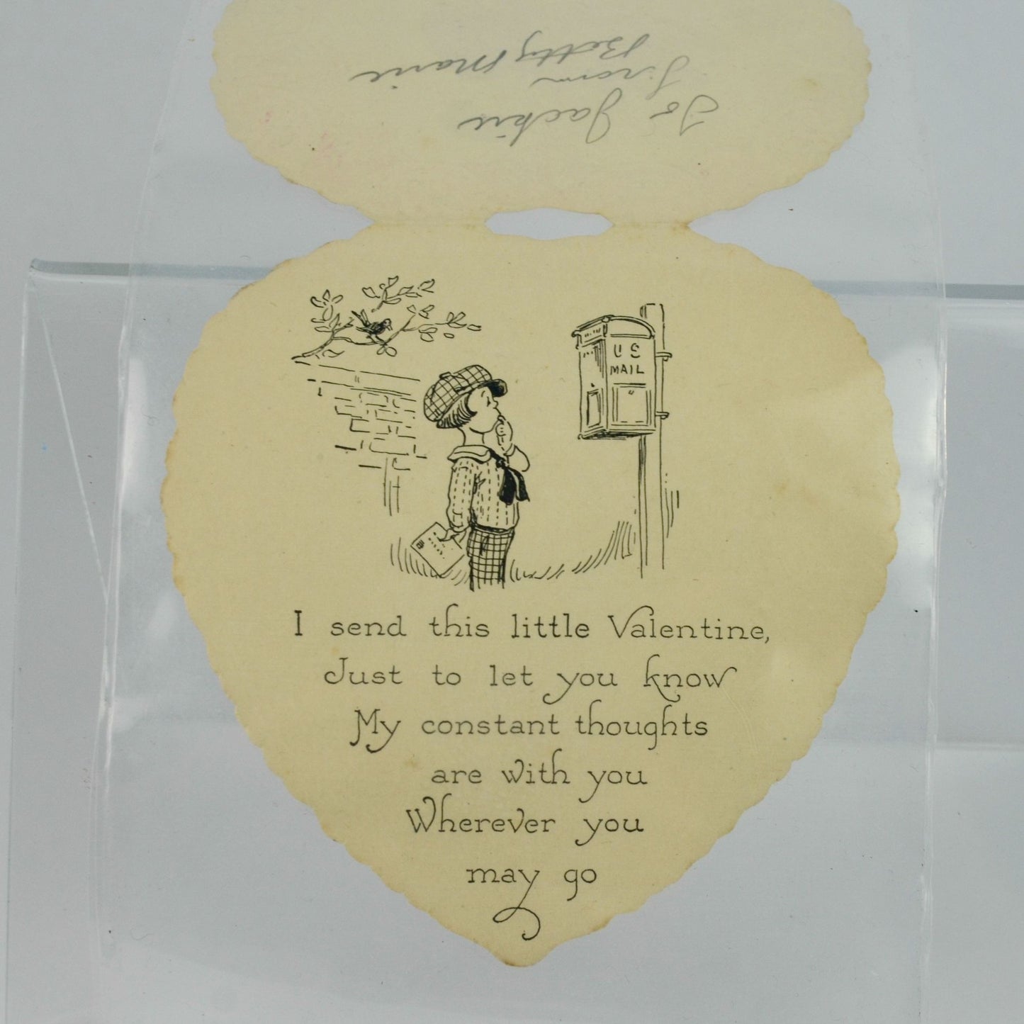Vintage Valentine Card Heart Boy Girl Kissing