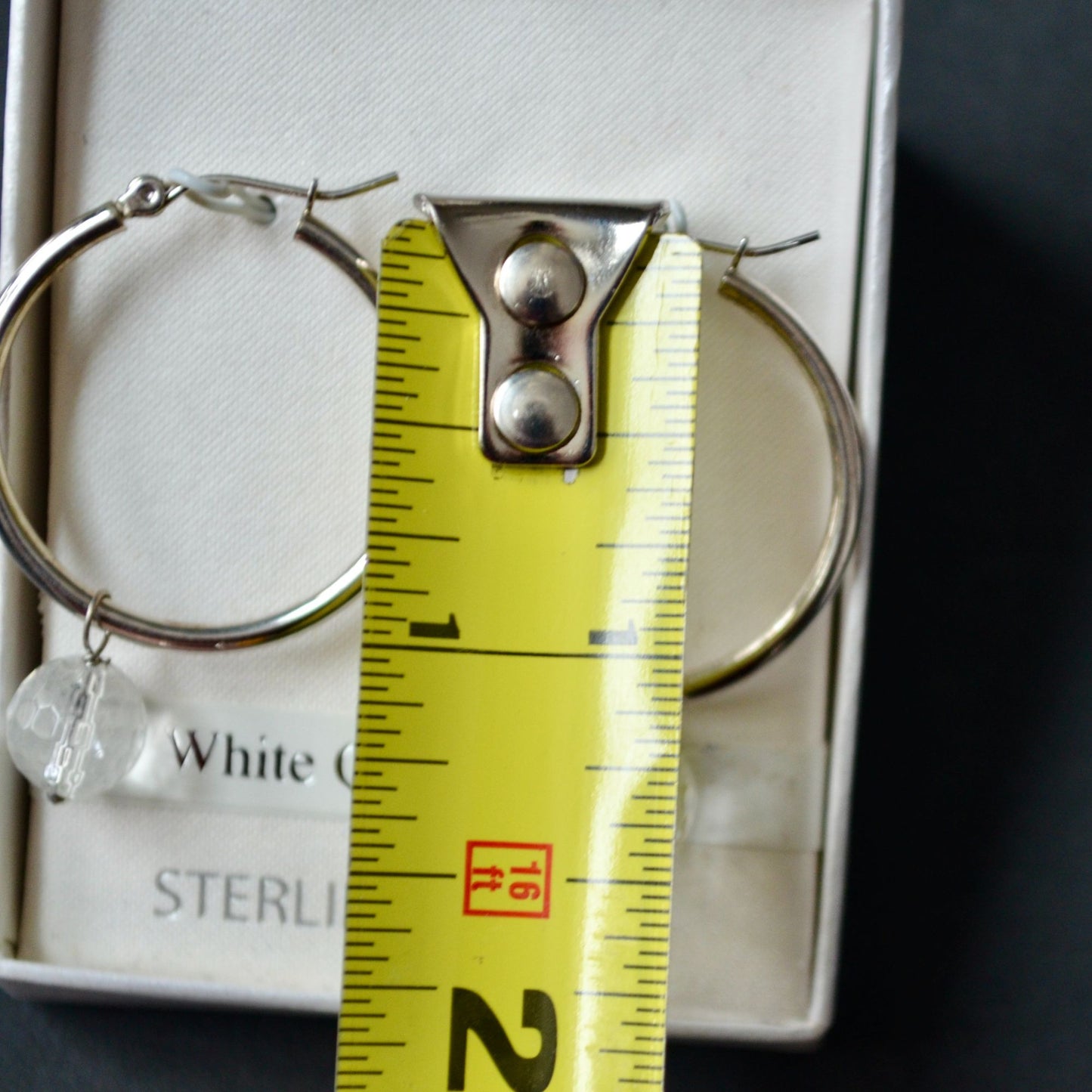 Sterling Silver White Quartz Hoop Earrings New