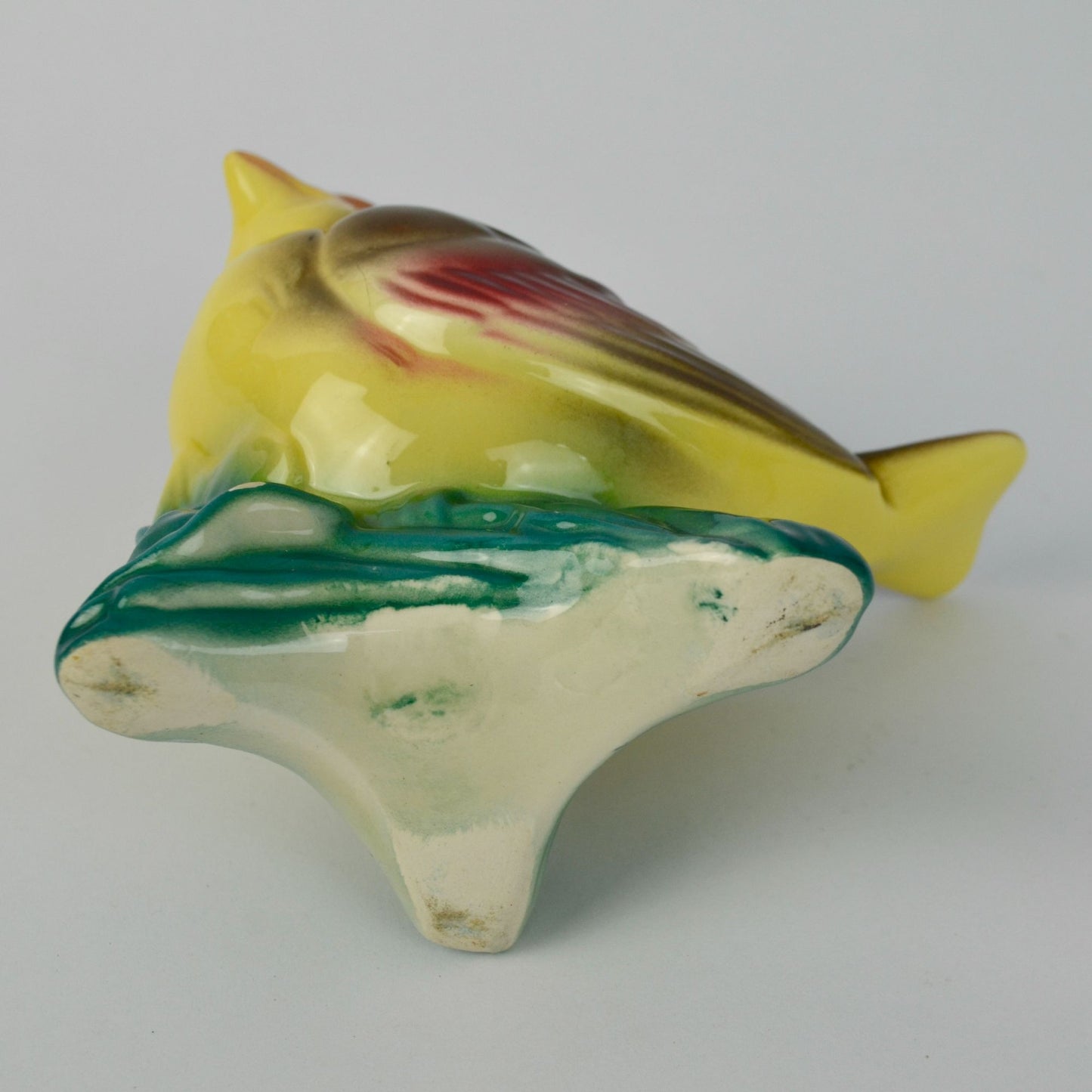 Vintage Royal Copley Kinglet Bird On a Branch Planter Red Beige Yellow Green