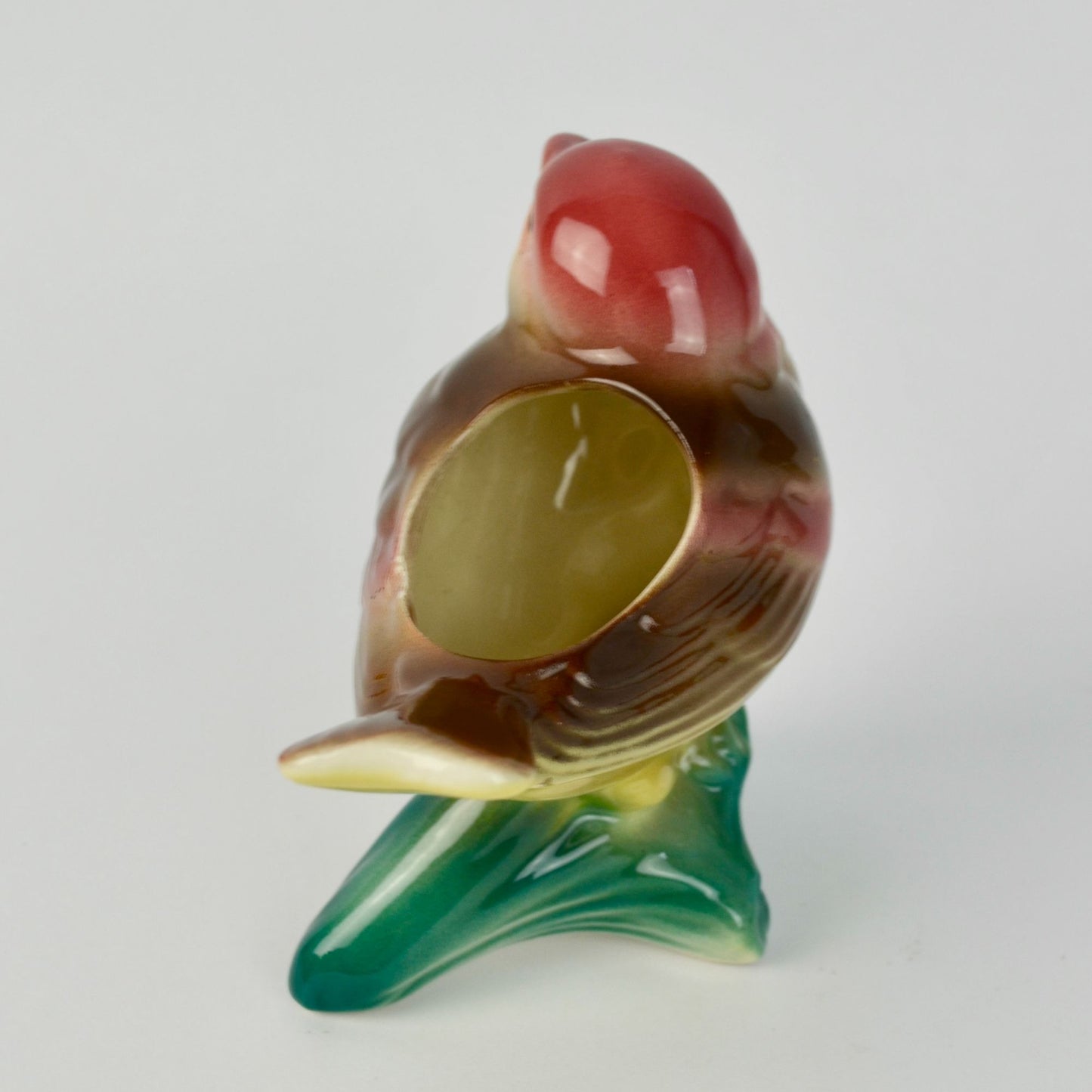 Vintage Royal Copley Kinglet Bird On a Branch Planter Red Beige Yellow Green