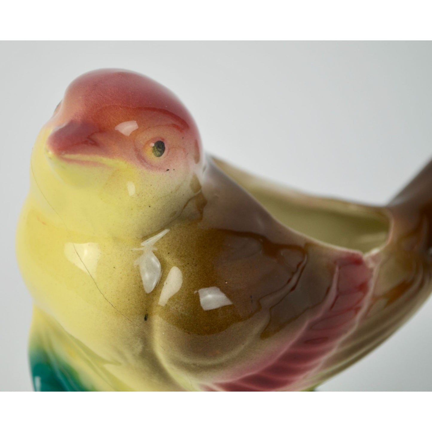 Vintage Royal Copley Kinglet Bird On a Branch Planter Red Beige Yellow Green